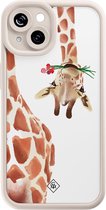 Casimoda® hoesje - Geschikt voor iPhone 15 - Giraffe - Effen telefoonhoesje met lensbescherming - TPU - Backcover - Bruin/beige