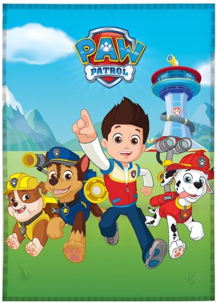 Sacco a pelo leggero per asilo o scuola con tasca per cuscino, Paw Patrol su azzurro