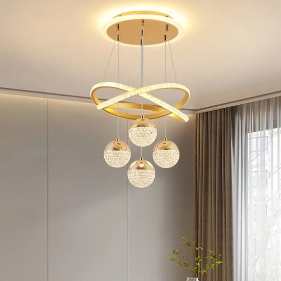 Lampe suspendue 4 Ampoules - Lampe suspendue de Luxe Salon - 3 couleurs - Dimmable - Or - Lampe moderne - 40 cm - Lustre