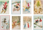 Nostalgische kerstkaarten - 8 stuks - SF- Klassieke Vintage afbeeldingen - Winter - Sneeuw - Feestelijk - Jaarwisseling - Oude Brocante kerstkaarten