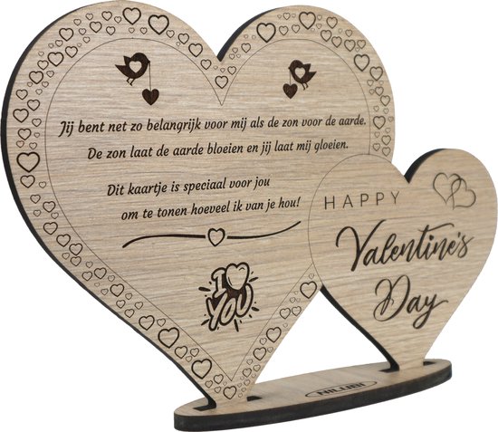 Hartjes Valentijn - houten valentijnskaart - kaart van hout - cadeau Valentijnsdag - 17.5 x 25 cm