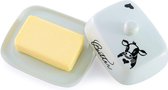 Botervloot met handvat voor 250 g boter, hoogwaardig keramiek, wit met zwart koeienkoppatroon, porselein, klassieke botervloot, boterkom, botervaas, botervaas, botervaas,