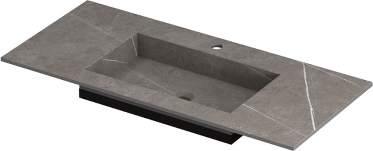 INK Post wastafel in keramische slab met envelop bodem wasbak midden met 1 kraangat, 100x45x1cm, armani grey mat
