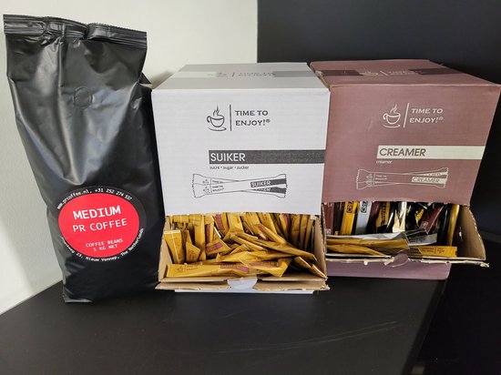 Foto: Pr coffee medium 1 kg koffiebonen tte suikersticks 600 st dispenser tte creamersticks 600 st dispenser voordeelset combi deal