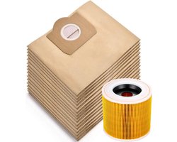 1x filter en 15x stofzuigerzakken geschikt voor Karcher voor WD3 / MV3 series - stofzakken - Vervangt 6.959-130.0 - A2204 A 2201 2204 2504 SE4001
