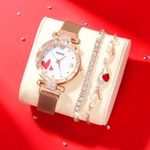 Horlogeset voor dames rose met rood hartje - geschenkdoos - cadeau set met horloge - ketting - armband - oorbellen- valentijn cadeautje voor haar - moederdag cadeau- kerstcadeau - sinterklaascadeau Geschenk - Fashion - Elegant - Dames - Vrouw