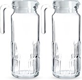 KADAX - Waterkaraf, 24 x 12 x 9 cm - glazen karaf met kunststof deksel, 1L glazen kan met stevige handgreep - glazen kan voor water, limonade, ijsthee, waterkan - Rechthoekig, 2 stuks