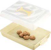 KADAX - Taarten- en gebakdoos met deksel, 44 x 30 x 12,5 cm - taarthouder van kunststof, transportbox met handvat, bakvorm, voor blikken cake, muffins, rechthoekig, voedselbox - Geel