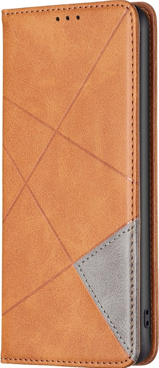 Mobigear Telefoonhoesje geschikt voor Samsung Galaxy S24 Hoesje | Mobigear Rhombus Slim Bookcase | Pasjeshouder voor 2 Pasjes | Telefoonhoesje voor Pinpas / OV Kaart / Rijbewijs - Cognac