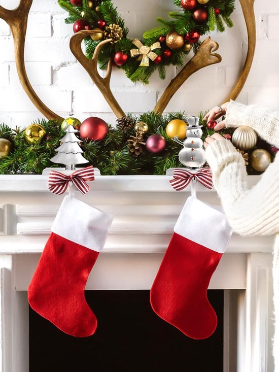4st Kerstkousenhouders, Antislip Kerstkousenhangers Verstelbare Koushaak voor Open Haard Schoorsteenmantel Kerstkous Decoratie (Brons