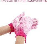 Exfoliërende handschoenen, badhandschoenen, douchelichaamshandschoenen, dubbelzijdige washandschoenen. 1 paar, roze
