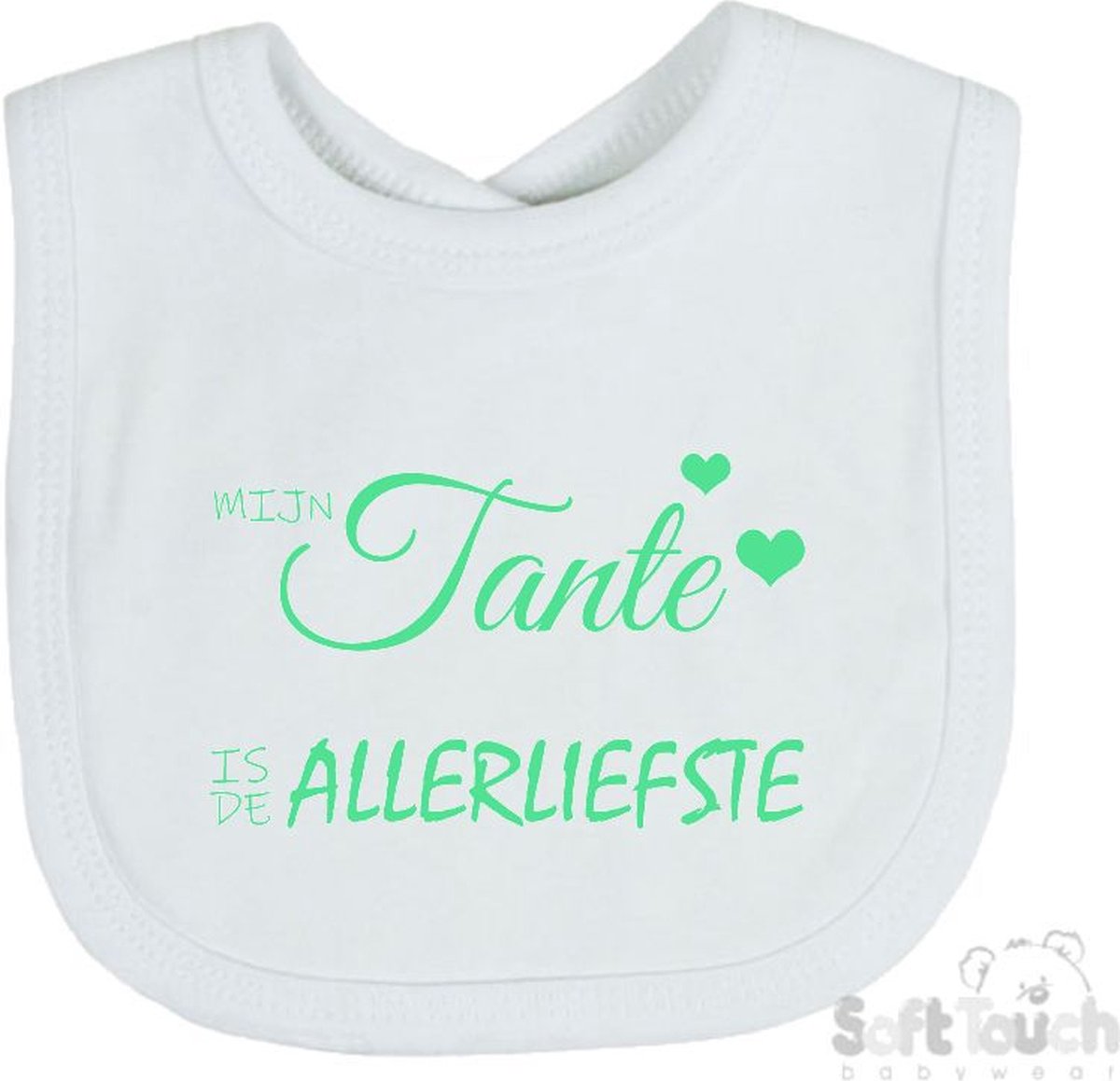 Goedkoopste Soft Touch Slabber Slabbetje Slab Mijn tante is de allerliefste Unisex Katoen Wit/mint Maat 33x22 Cm