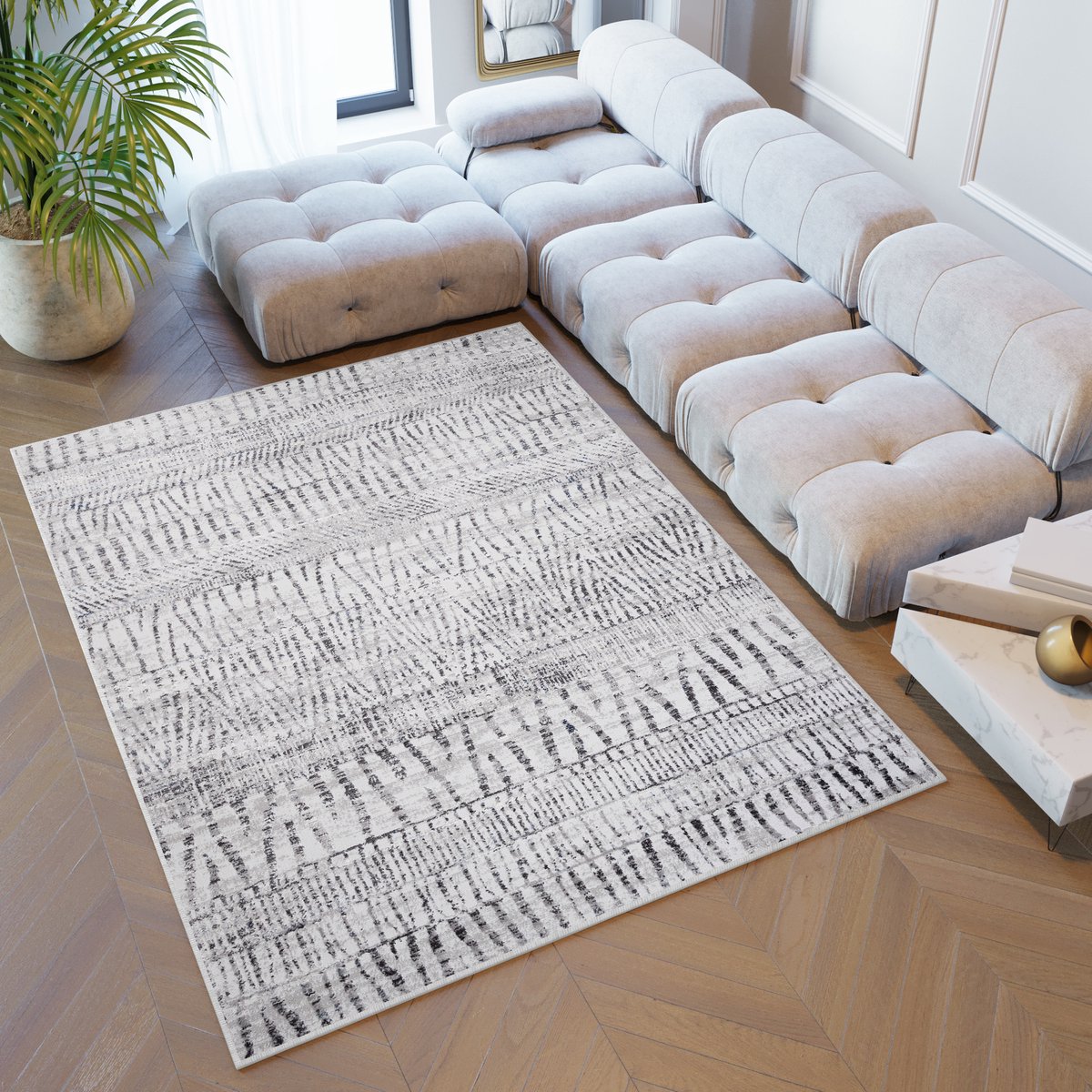 Tapiso Sky Vloerkleed Lichtgrijs Laagpolig Woonkamer Slaapkamer Tapijt Maat - 80x150