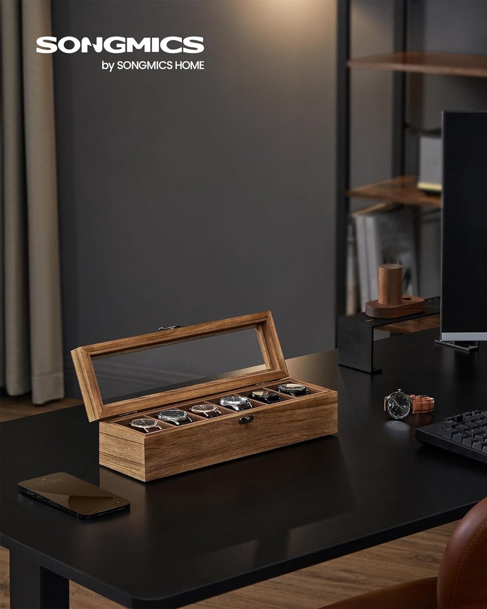 Bekijk Doos Met 6 Slots, Horloge Met Glazen Deksel Horlogebox Met Verwijderbare Horlogekussentjes Metalen Sluiting Cadeau Idee Zwart Synthetisch Leer Zwarte Voering Metalen Plastic Bekijk Doos Met 6 Slots, Horloge Met Glazen Deksel Horlogebox Met Verwijderbare Horlogekussentjes Metalen Sluiting Cadeau Idee Zwart Synthetisch Leer Zwarte Voering Metalen Plastic