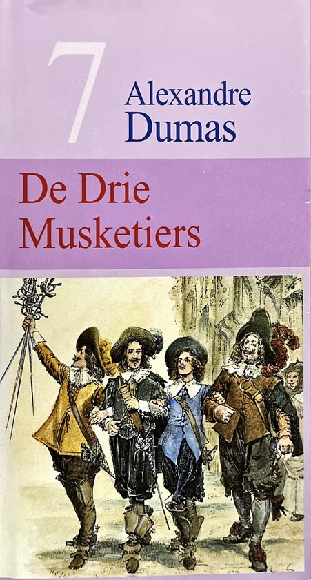 Couverture des Trois Mousquetaires avec illustration de quatre mousquetaires en tenue historique.