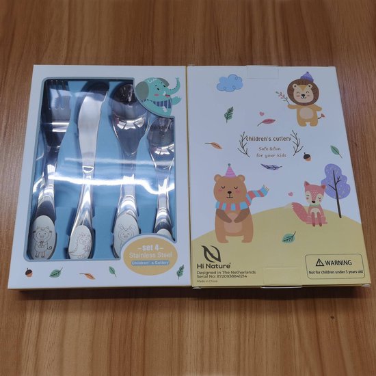 HI NATURE™ Kinderbestek set - Kinder Bestek 4 Delig - Kinderbestekset Zilver - baby bestek - Bestek kinderen - Bestek peuter - Bestekset RVS - Zilverwit Edelstaal 18/10