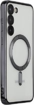 Hoesje Geschikt voor Samsung Galaxy S23 plus silicone Back cover met lenzbeschermer/magneet case Telefoonhoesje/transparant met Zwart randen