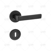 Metal zwart deurkruk met PVC rozet- Ronde rozet met sleutelgat - zwart deurklink set
