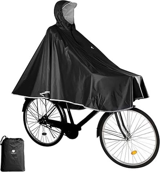 Waterdichte regenponcho met capuchon - Fietsponcho tijdens het fietsen - Regenjas voor volwassenen - Herbruikbaar - Lichtgewicht - Zwart