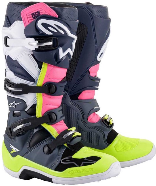 Alpinestars Tech 7 Dark Gray Dark Blue Pink Fluo Motorcycle Boots-9 - Maat - Laars