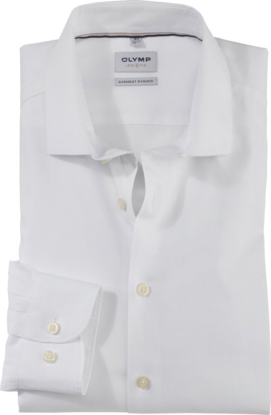 OLYMP Level 5 body fit overhemd - popeline - wit - Strijkvriendelijk - Boordmaat: 39