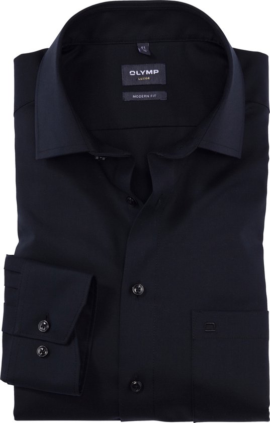 OLYMP Luxor modern fit overhemd - structuur - zwart - Strijkvriendelijk - Boordmaat: 40