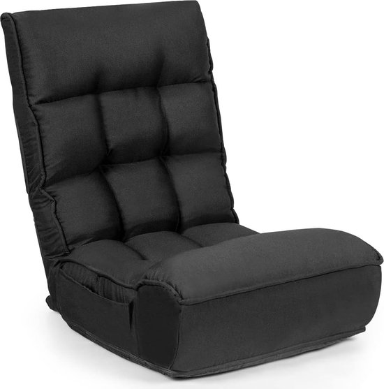 Chaise de sol pliable, chaise de sol avec tête réglable dans 5 directions et dossier réglable dans 4 directions, chaise de jeu pour adolescents et adultes (noir)