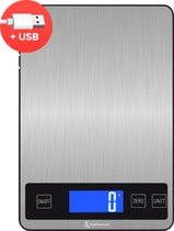 Kitchenwell Digitale Precisie Keukenweegschaal – Weegschaal Keuken - 1gr - 10kg – Tarra Functie - USB Oplaadbaar - Grijs