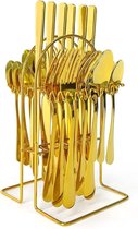 Cutlery Set, Stainless Steel Tableware Set 24 Pieces, Mirror Polished Stainless Steel Cutlery Set for Home Kitchen Restaurant (Gold 24 Pieces)