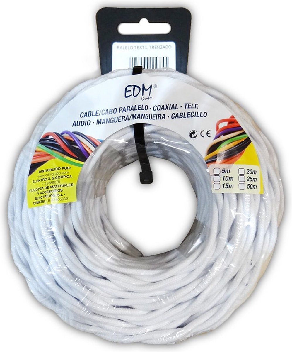 Kabel EDM Wit 25 m 2 x 1 mm