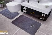 belhome badkamermat set met Toiletmat WC mat met uitsparing grijs- anti slip wasbaar - badkamertapijt