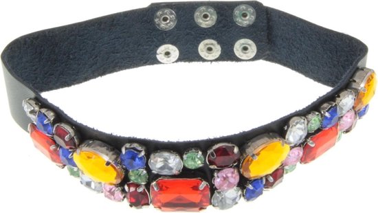 Behave Choker van leer met stenen in verschillende kleuren