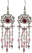 Behave Oorbellen hangers zilver kleur met roze details