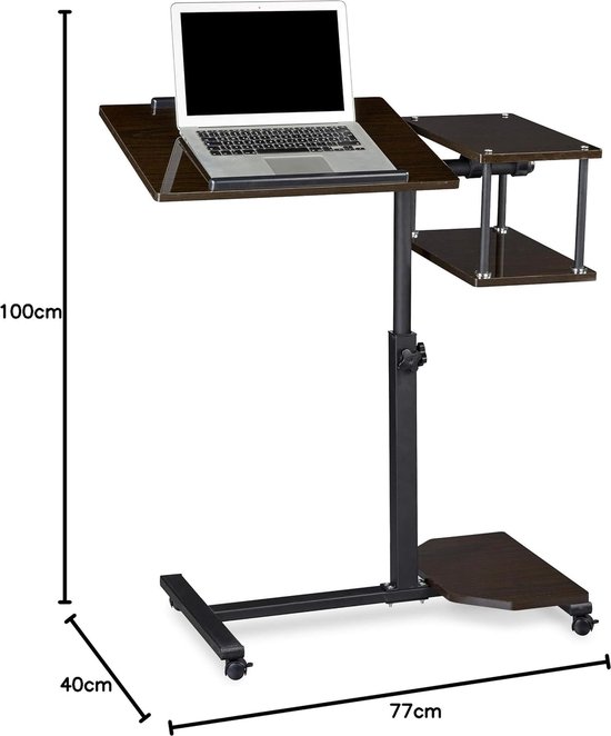 Bureau in hoogte verstelbaar Notebook Stand/Sofa Tafel Laptop Bureau met Wielen, Hout, Zwart, 100x77x40cm