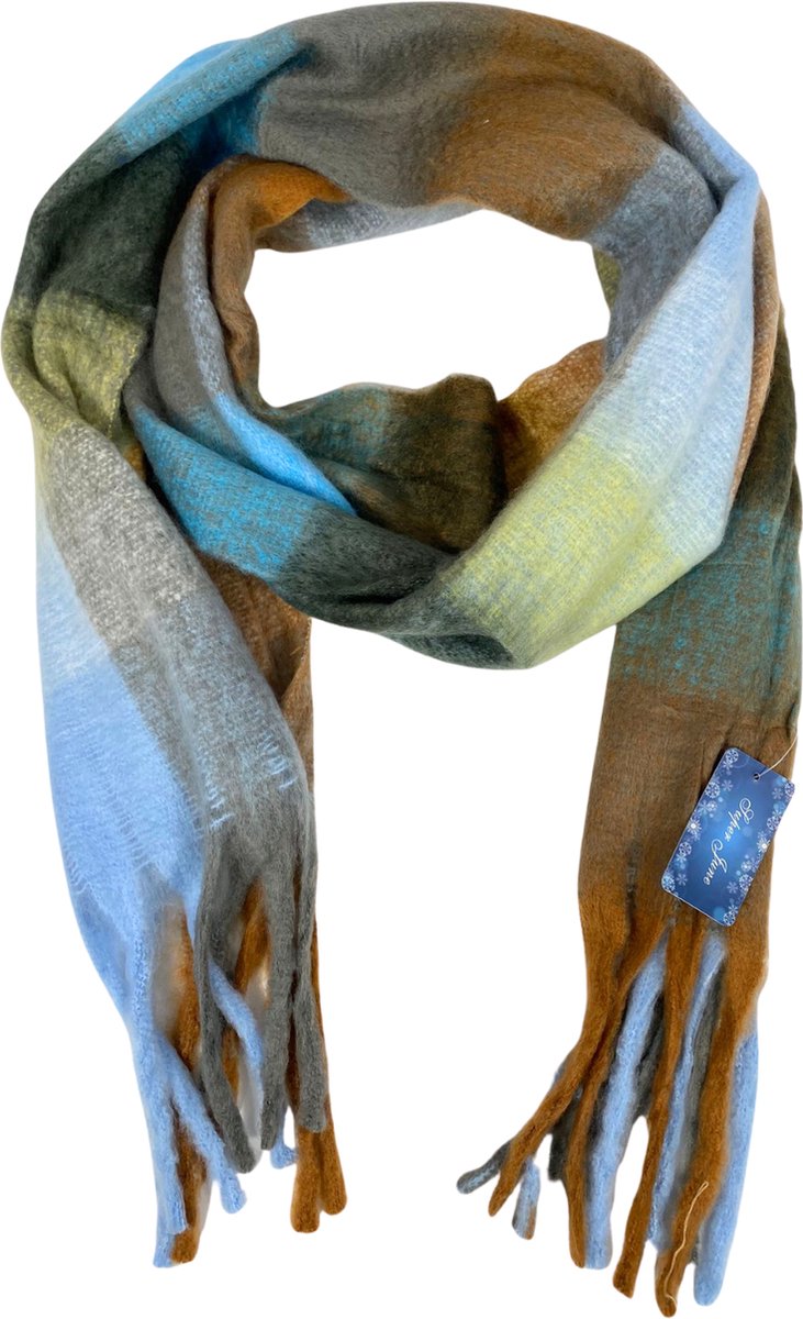 Sjaal Multicolour Geblokt - Extra Groot - Luxe Dames Sjaal Winter - 38 x 210cm - Viscose - Warme Sjaal - Wintersjaal - Cadeau voor Haar - Verjaardag Cadeau Vrouw