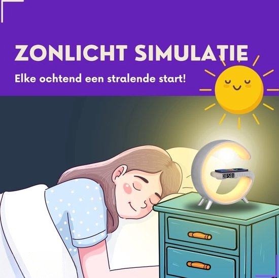 DiverseGoods Wake-Up Light - Met Draadloze Oplader - Digitale Wekker - Lichtwekker - Wekkerradio - LED Light - Bluetooth Speaker- Wit Mini — afbeelding 5