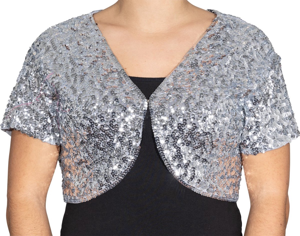 Feestelijke - bolero - vol met pailletten - zilver - S/M - 36/38