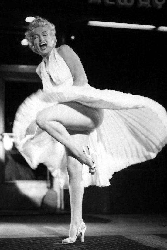 Poster / Papier - Filmsterren - Retro / Vintage - Marilyn Monroe in wit / grijs / zwart - 40 x 60 cm