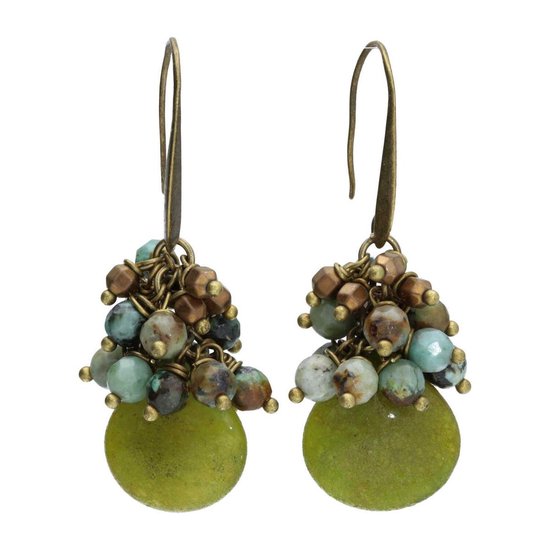 Boucles d'oreilles Bela Donaco Wrap Wire - Goutte de Jade - Turquoise Africaine - Bronze