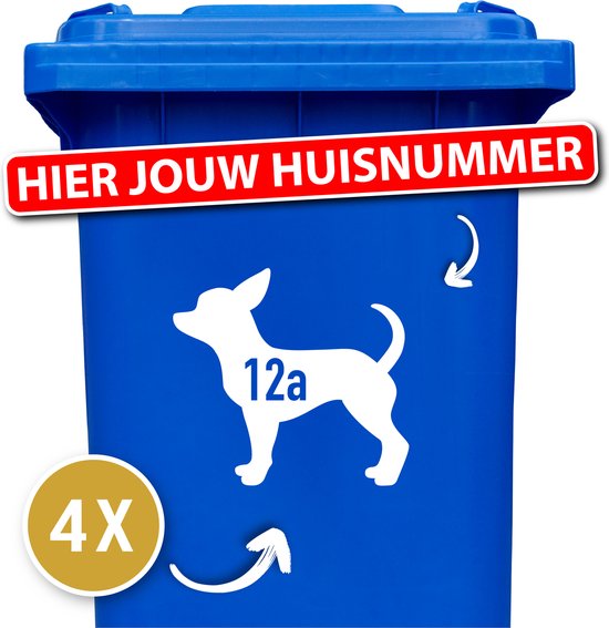 Container sticker - klikostickers - kliko sticker voordeelset - 4 stuks - Chihuahua - container sticker huisnummer - wit - vuilnisbak stickers - container sticker hond - cadeau - stickers - geschenk