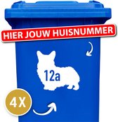 Corgi 2 - Container sticker - klikostickers - kliko sticker voordeelset - 4 stuks - wit - vuilnisbak stickers - container sticker hond - 12345678910 - cadeau