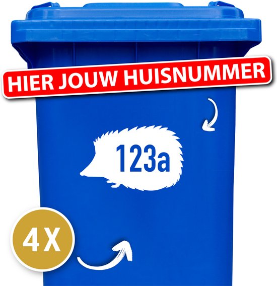 Container sticker Egel 4 stuks - Kleur: Wit - Formaat: 20 x 12,5 cm | 12345678910 - Klikostickers - Cadeau
