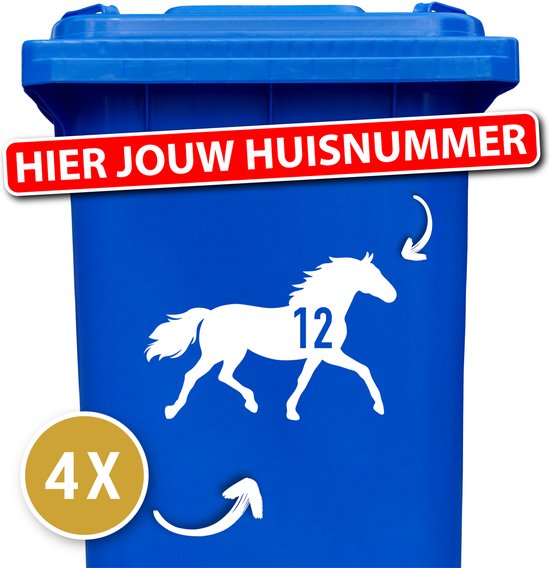 Container sticker - Container Sticker Huisnummer - Variant: Paard - Kleur: Wit - Aantal: 4 Stuks - Stickers volwassenen - Cijfer stickers - Container stickers - sticker - stickers - 12345678910