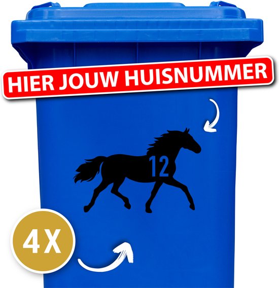 Container sticker - Container Sticker Huisnummer - Variant: Paard - Kleur: Zwart - Aantal: 4 Stuks - Stickers volwassenen - Cijfer stickers - Container stickers - sticker - stickers - 12345678910