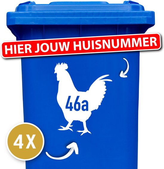 Container sticker - Container Sticker Huisnummer - Variant: Kip - Kleur: Wit - Aantal: 4 Stuks - Stickers volwassenen - Cijfer stickers - Container stickers - sticker - stickers