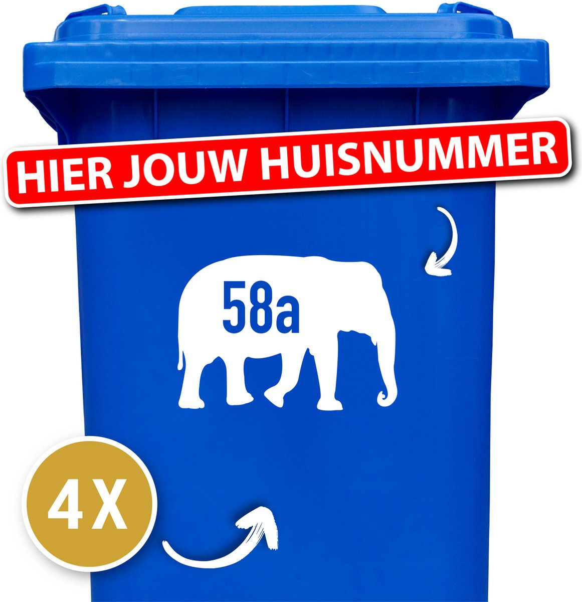 Container sticker - Container Sticker Huisnummer - Variant: Olifant - Kleur: Wit - Aantal: 4 Stuks - Stickers volwassenen - Cijfer stickers - Container stickers - sticker - stickers - 12345678910