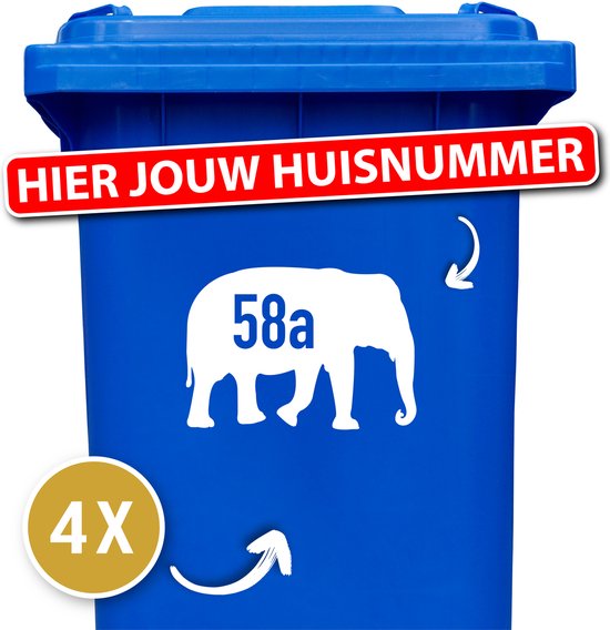 Container sticker - Container Sticker Huisnummer - Variant: Olifant - Kleur: Wit - Aantal: 4 Stuks - Stickers volwassenen - Cijfer stickers - Container stickers - sticker - stickers - 12345678910