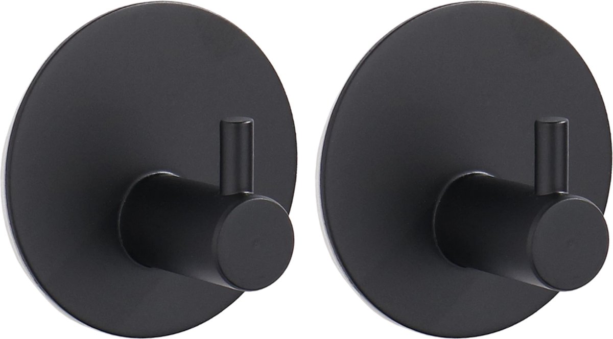 Handdoekhaakjes zelfklevend zwart rond - 2 stuks - Handdoek haakjes - Handdoekhaak zwart - Luxe uitstraling