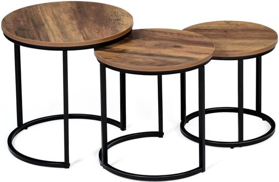 3 tables basses d'appoint style industriel carrées - DETROIT