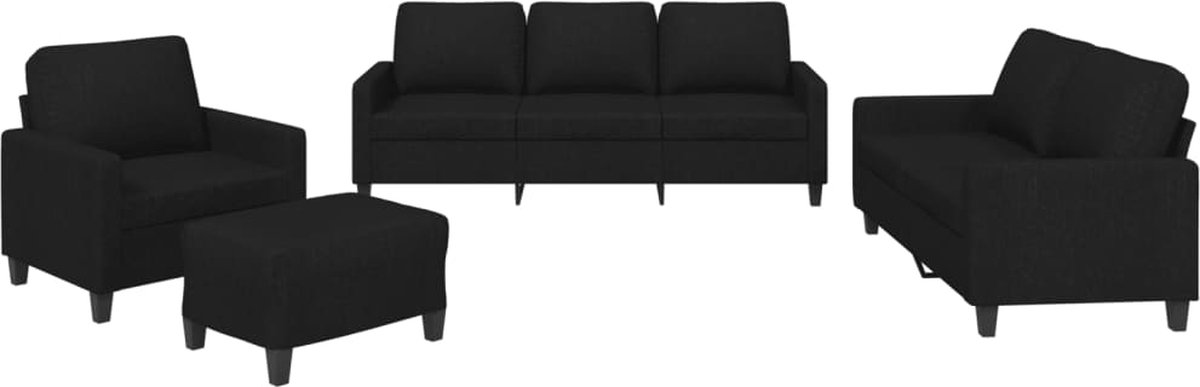 vidaXL - 4-delige - loungeset - met - kussens - stof - zwart